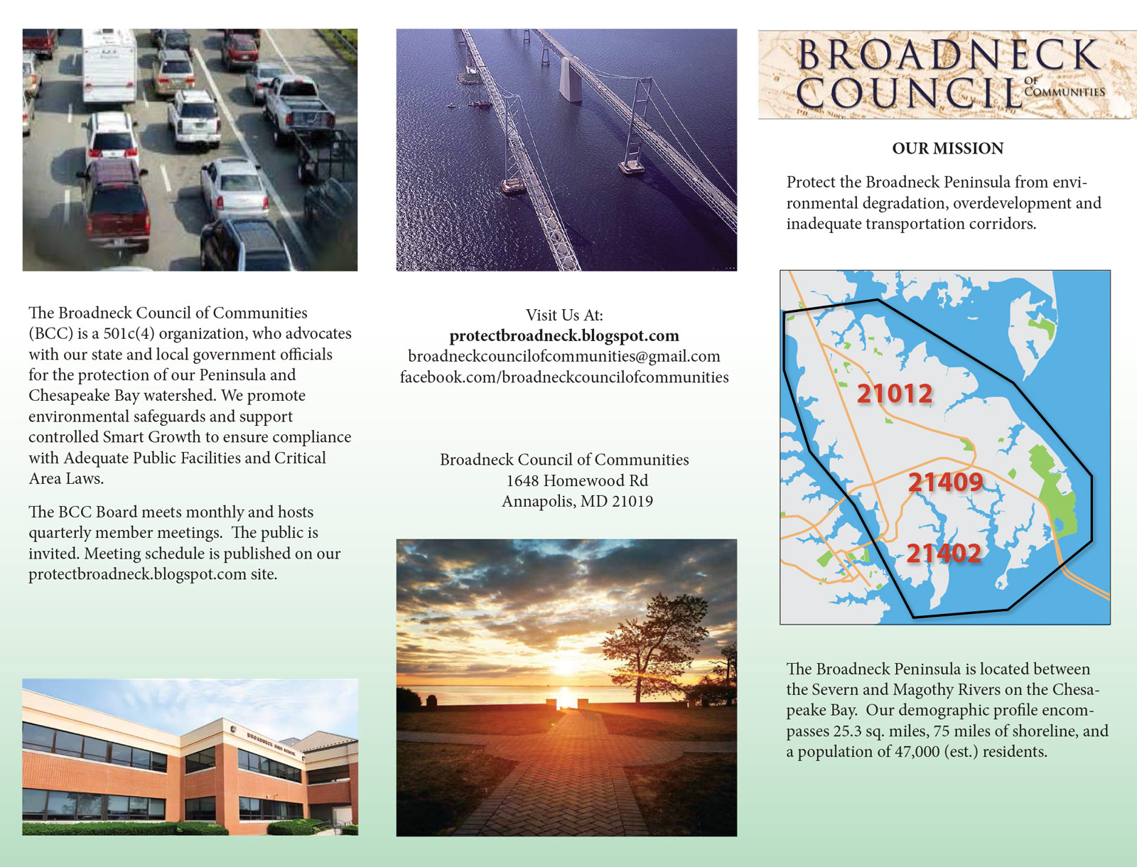 Side one of BCC Tri-Fold Brochure