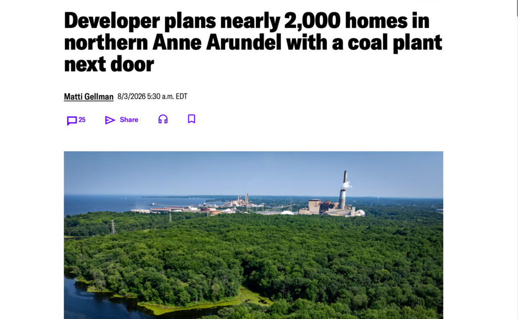 Developer plans nearly 2,000 homes in northern Anne Arundel with a coal plant next door.