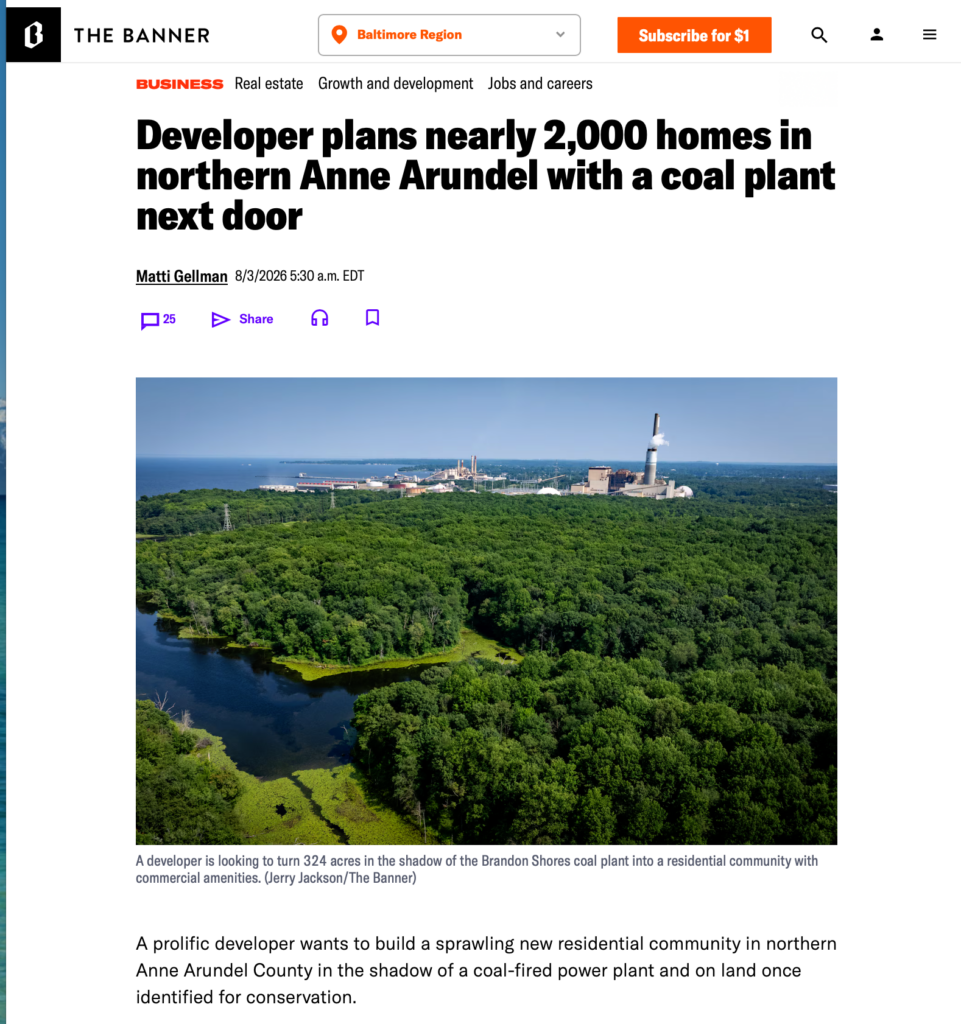 Developer plans nearly 2,000 homes in northern Anne Arundel with a coal plant next door